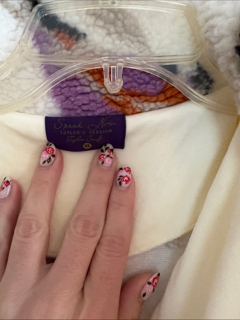 Taylor Swift Cream Sherpa Jacket with Purple Accents and Koi Print - Picture 6 of 7